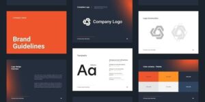 Översikt av en visuell stilguide med logotyp, typografi och färgpalett